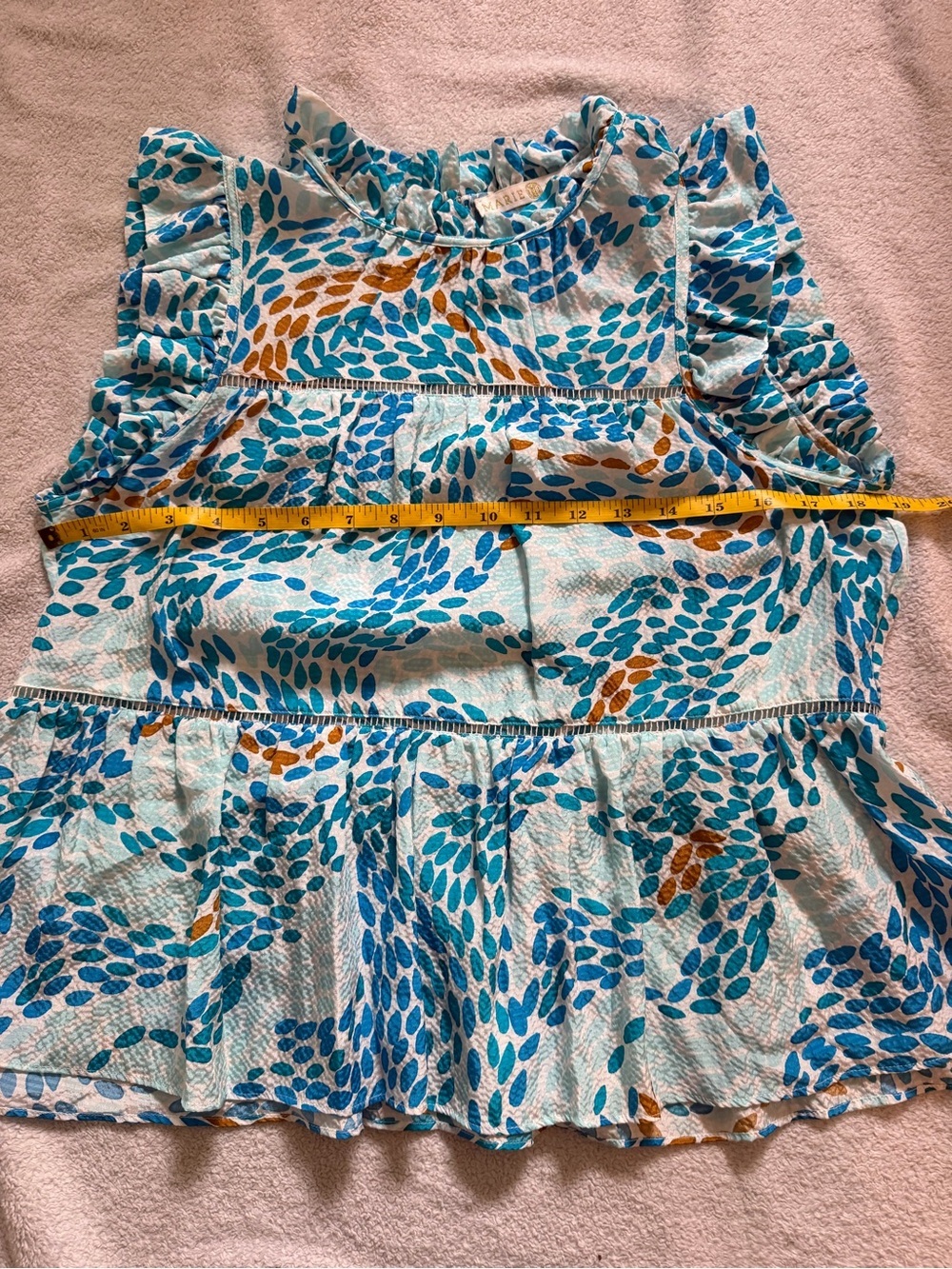 Marie Oliver | Tia Tiered Silk Blouse Blue Floral Ruffle | XS - Picture 14 of 14